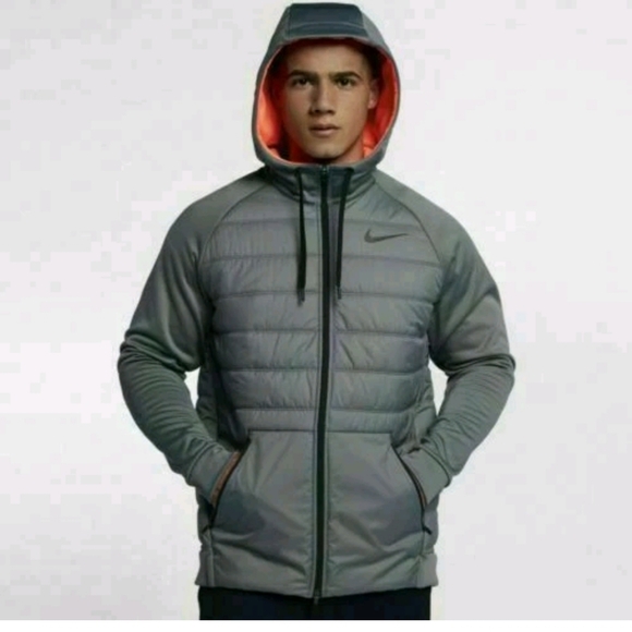 Nike Therma Dri Fit Men's Gray and Orange Hooded Puffer Jacket EUC - Picture 1 of 7